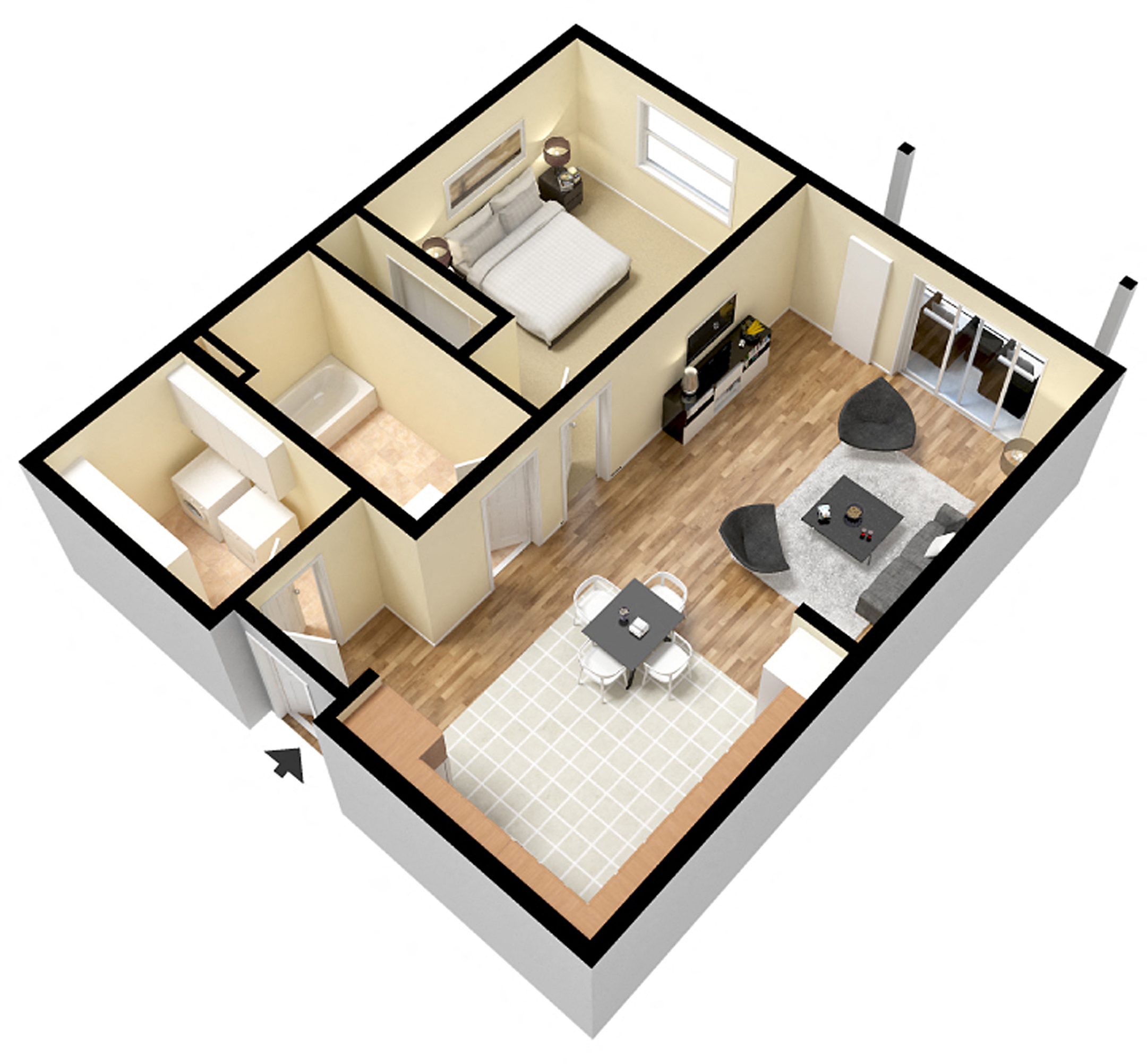 Floor plan for 1 bed, 1 bath, 780 sqft